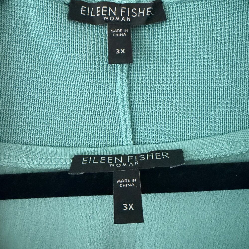 Eileen Fisher 2pc Set Draped Knit Cardigan Jacket & Silk Tank Top Blue Green 3X - Picture 3 of 8